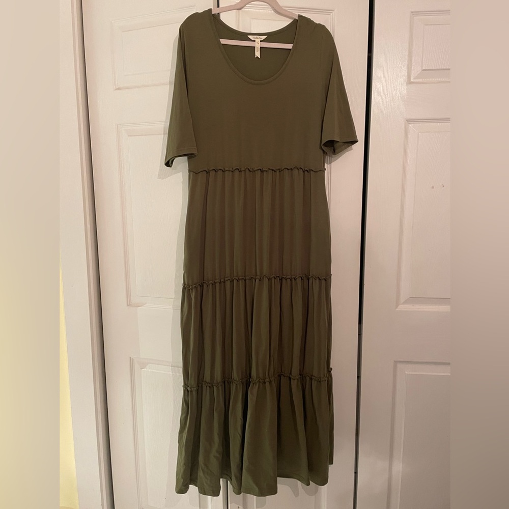 Matilda Jane Brand New Day Olive Green Tiered Maxi Dress size XL EUC
